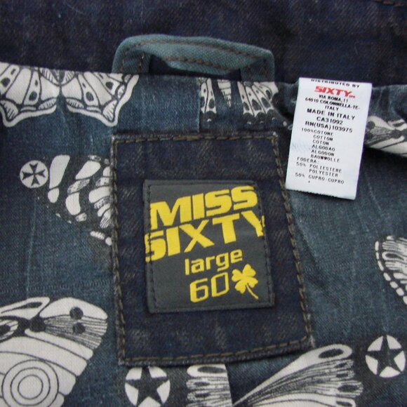 Vintage Y2K Miss Sixty Jacket Denim Jean Distressed Utility Gray Blue Medium - Picture 3 of 16